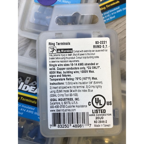 Ideal 83-2221 Vinyl Insulated Ring Terminal, 16-14‎ AWG, #6 Stud, 250/Box - Picture 3 of 3